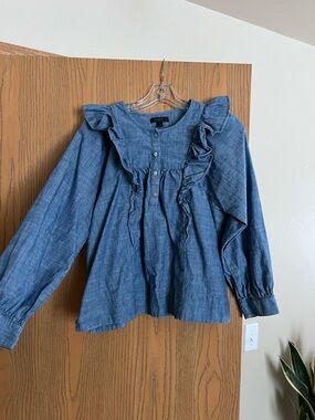 J. Crew Blue Chambray Button-Neck Top